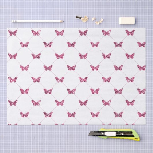 Girly roze witte glitter vlinders tissuepapier (Craft)