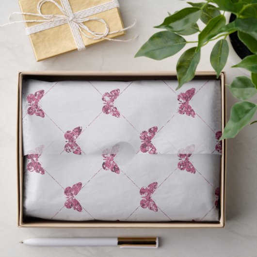Girly roze witte glitter vlinders tissuepapier (Geschenk)