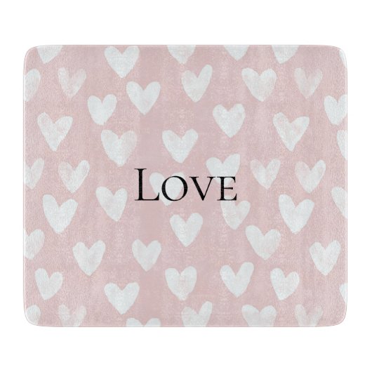 Girly Roze Witte Harten   Snijplank (Voorkant)