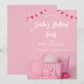 Girly Roze Witte Leuke Gilter Verjaardagsuitnodigi Feestdagenkaart (Voorkant / Achterkant)