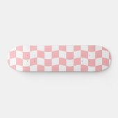 Girly Roze Witte Retro Checker Patroon Persoonlijk Skateboard (Horizontaal)