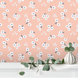 Girly Roze Witte Schattigee Baby Bloemen Behang