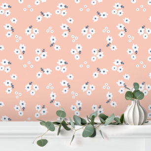 Girly Roze Witte Schattigee Baby Bloemen Behang