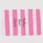 Girly roze witte strepen golfhanddoek (Horizontaal)
