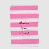 Girly roze witte strepen golfhanddoek (Voorkant)