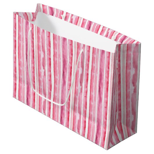 Girly roze witte strepen groot cadeauzakje (Voorkant Gekanteld)