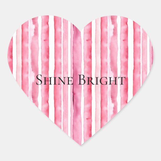 Girly roze witte strepen hart sticker (Voorkant)