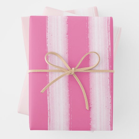 Girly roze witte strepen inpakpapier vel (In situ)