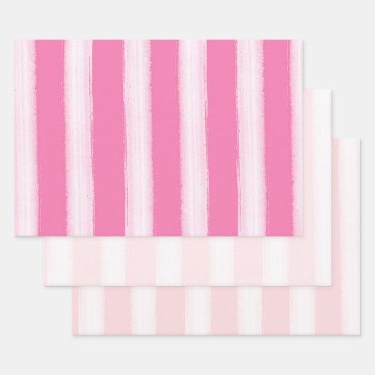 Girly roze witte strepen inpakpapier vel (Set)