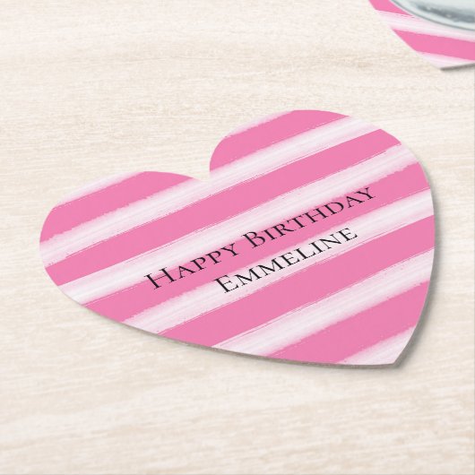 Girly roze witte strepen kartonnen onderzetters (Gekanteld)