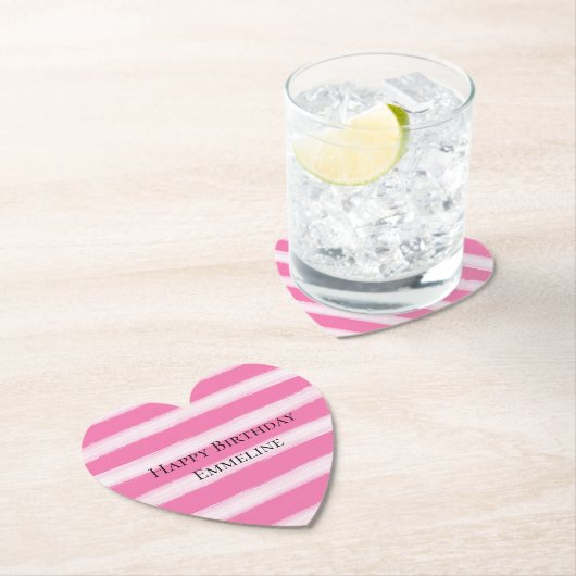 Girly roze witte strepen kartonnen onderzetters (Insitu)