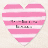 Girly roze witte strepen kartonnen onderzetters (Voorkant)