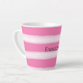 Girly roze witte strepen latte mok (Linkerhoek)