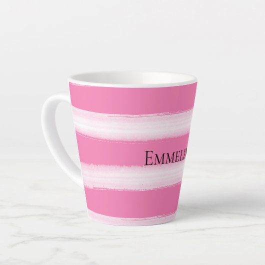 Girly roze witte strepen latte mok (Linkerhoek)