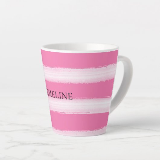 Girly roze witte strepen latte mok (Rechterhoek)