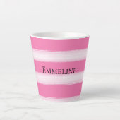 Girly roze witte strepen latte mok (Voorkant)