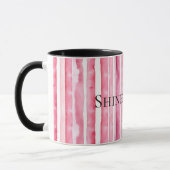 Girly roze witte strepen mok (Links)