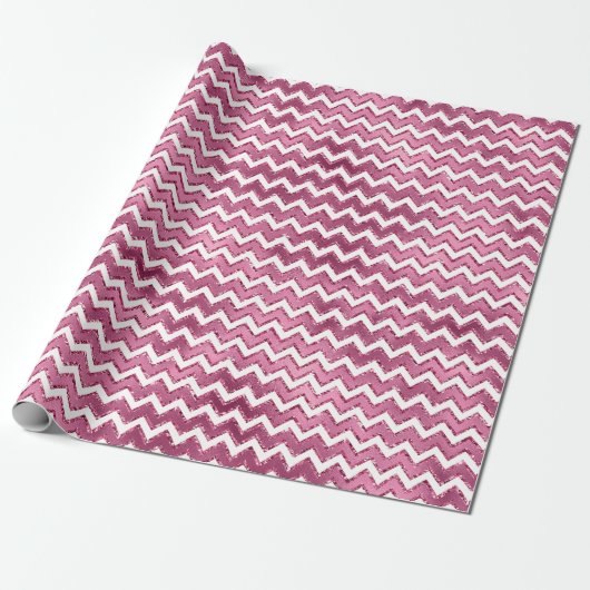 Girly Roze Witte Zigzag Stripes Cadeaupapier (Uitgerold)