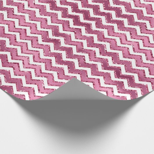 Girly Roze Witte Zigzag Stripes Cadeaupapier (Hoek)