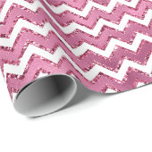 Girly Roze Witte Zigzag Stripes Cadeaupapier (Rol Hoek)