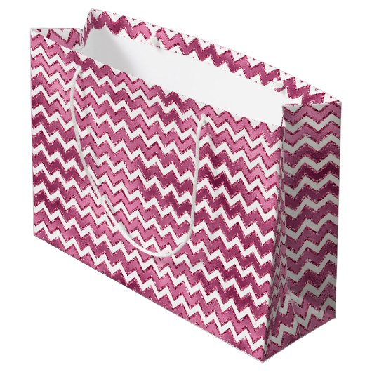 Girly Roze Witte Zigzag Stripes Groot Cadeauzakje (Achterkant Gekanteld)