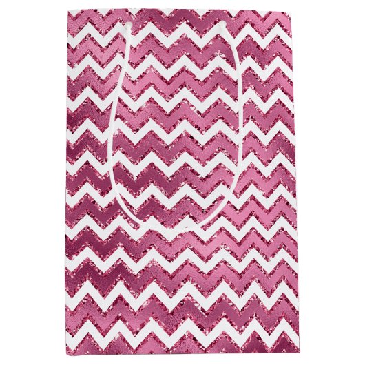 Girly Roze Witte Zigzag Stripes Medium Cadeauzakje (Voorkant)