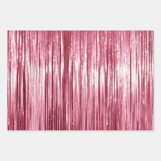 Girly Roze Zilver Goud Glam Tinsel Stripes Inpakpapier Vel (Voorkant 3)