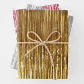 Girly Roze Zilver Goud Glam Tinsel Stripes Inpakpapier Vel (In situ)