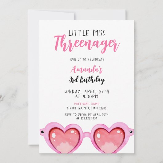 Girly Roze Zonnebril Threenager 3e Verjaardag Kaart (Voorkant)