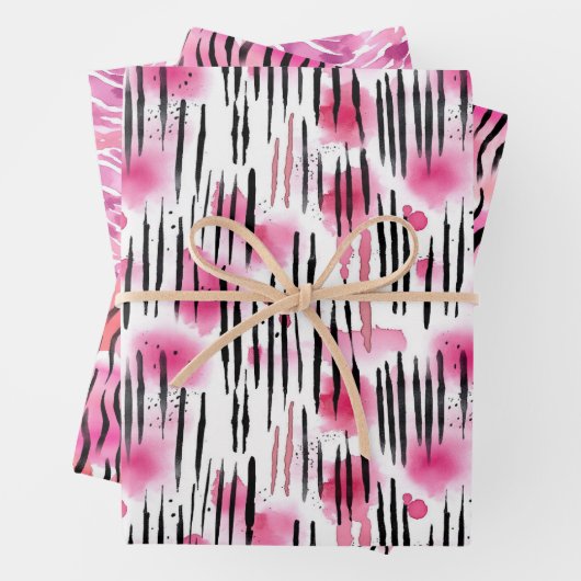 Girly Roze Zwart Dierenprint Inpakpapier Vel (In situ)