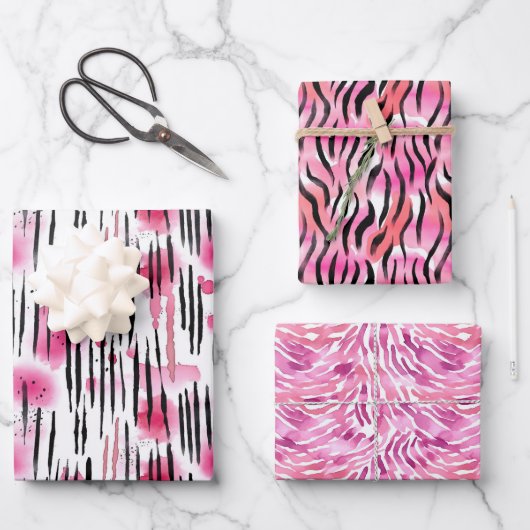 Girly Roze Zwart Dierenprint Inpakpapier Vel (Voorkant)