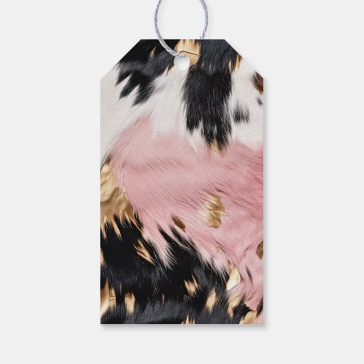 Girly Roze Zwart Goud Cowgirl Koeienhuid Cadeaulabel (Achterkant)