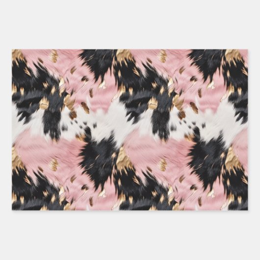 Girly Roze Zwart Goud Cowgirl Koeienhuid Inpakpapier Vel (Voorkant 3)