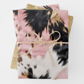 Girly Roze Zwart Goud Cowgirl Koeienhuid Inpakpapier Vel (In situ)