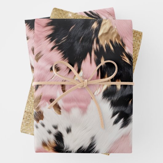 Girly Roze Zwart Goud Cowgirl Koeienhuid Inpakpapier Vel (In situ)