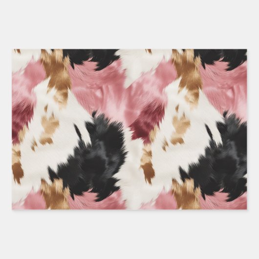 Girly Roze Zwart Goud Cowgirl Koeienhuid Inpakpapier Vel (Voorkant 2)