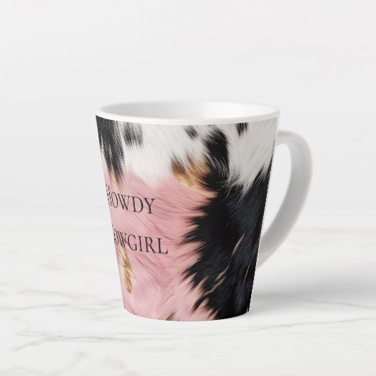 Girly Roze Zwart Goud Cowgirl Koeienhuid Latte Mok (Rechterhoek)