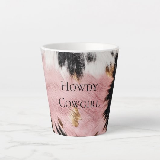 Girly Roze Zwart Goud Cowgirl Koeienhuid Latte Mok (Voorkant)