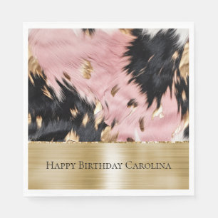 Girly Roze Zwart Goud Cowgirl Koeienhuid Servet