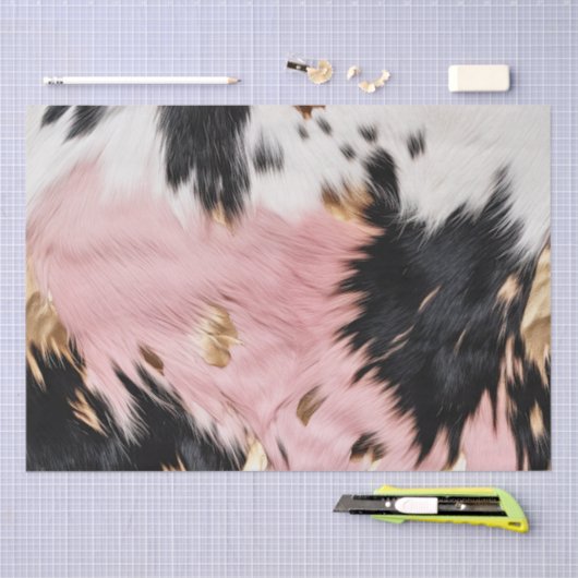 Girly Roze Zwart Goud Cowgirl Koeienhuid Tissuepapier (Craft)