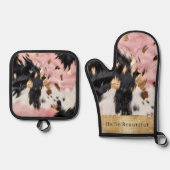 Girly Roze Zwart Goud Sparkle Cowgirl Koeienhuid Ovenwant & Pannenlap Set (Voorkant)