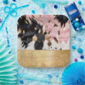 Girly Roze Zwart Goud Sparkle Cowgirl Koeienhuid Papieren Bordje (Feest)