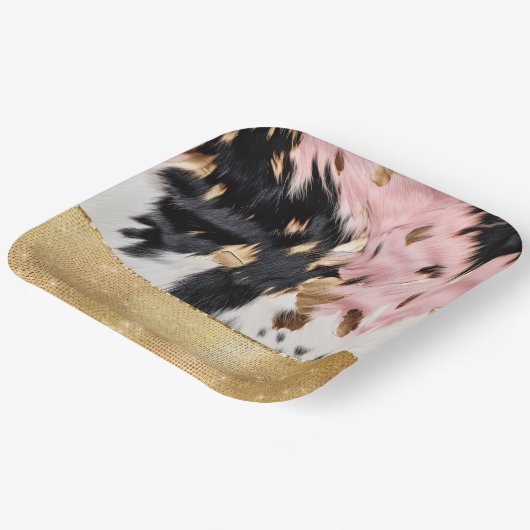 Girly Roze Zwart Goud Sparkle Cowgirl Koeienhuid Papieren Bordje (Gebogen)