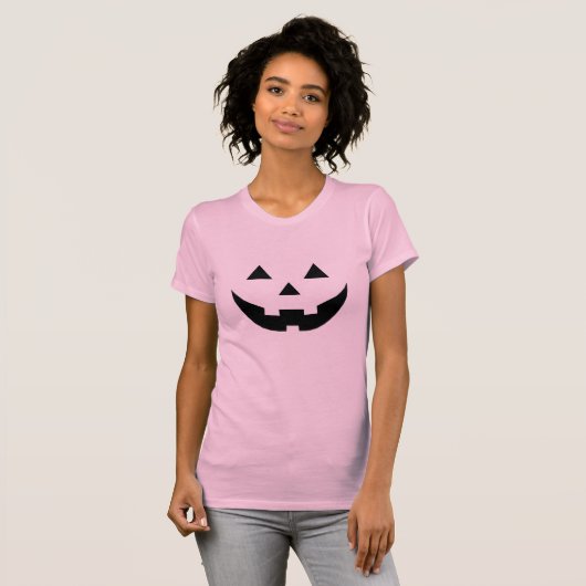 Girly roze zwart Jack o lantaarn leuk schattig Hal T-shirt (Voorkant volledig)