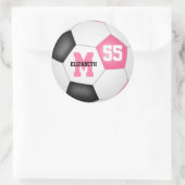 Girly roze zwart voetbal gepersonaliseerd ronde sticker (Tas)