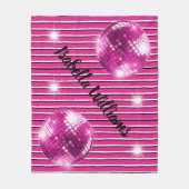 Girly Roze Zwart Wit Streep Disco Ball Sparkle Fleece Deken (Voorkant)