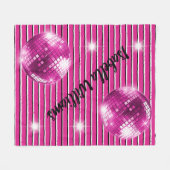 Girly Roze Zwart Wit Streep Disco Ball Sparkle Fleece Deken (Voorkant (Horizontaal))