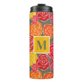  girly rozen bloemenpatroon monogram thermosbeker (Voorkant)