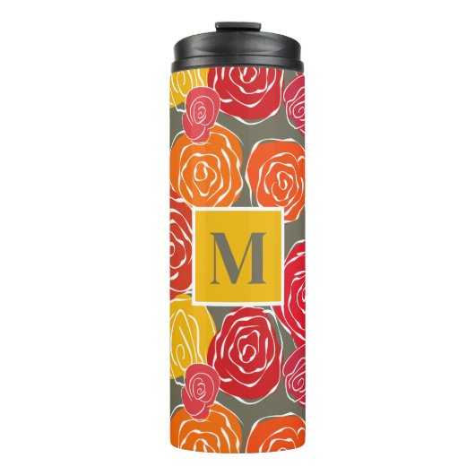  girly rozen bloemenpatroon monogram thermosbeker (Voorkant)