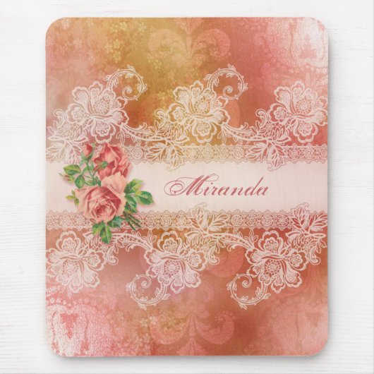 Girly Rozen en kant gepersonaliseerde mousepad Muismat (Voorkant)